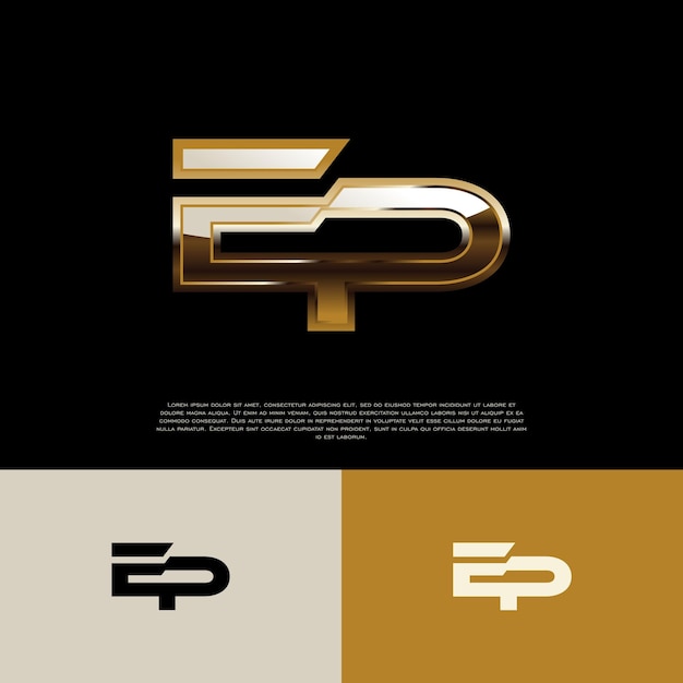 Vecteur lettre initiale du logo de l'alphabet ep en couleur or noir