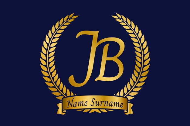 Lettre initiale J et B Monogramme JB conception du logo avec couronne de laurier Fonte de calligraphie dorée de luxe