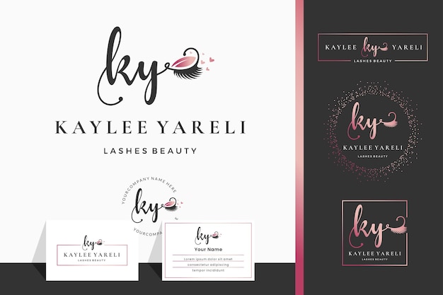 Lettre initiale KY K lash Eyebrow Lashes collection de conception de logo d'extension de cils pour l'image de marque