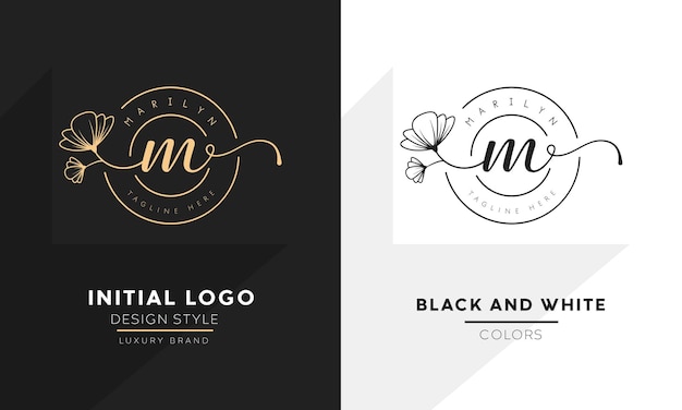 Vecteur lettre initiale m logo fleur écriture logo design logo vectoriel pour les femmes salon de beauté massage marque cosmétique ou spa