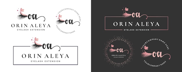 Vecteur lettre initiale oa o lash eyebrow lashes collection de conception de logo d'extension de cils pour l'image de marque