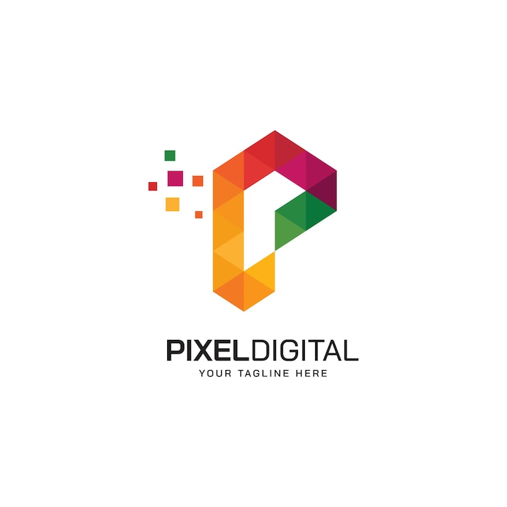 Vecteur lettre initiale p avec conception de logo de style coloré concept de pixel numérique style de couleur dégradé pour la technologie