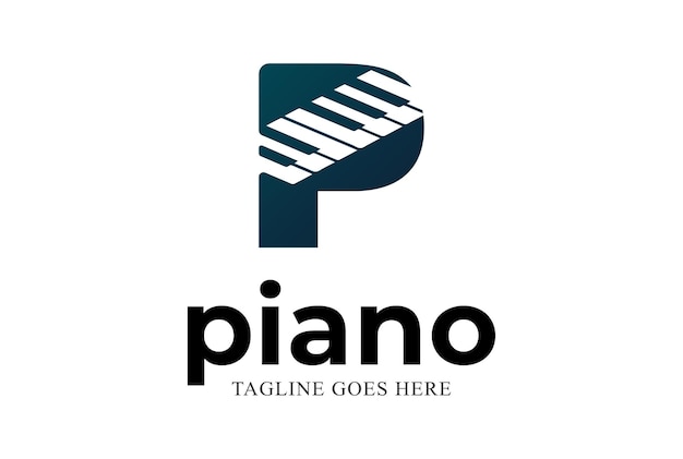 Vecteur lettre initiale p pour le logo de musique d'instrument de piano