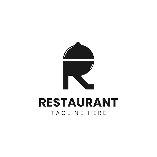 Lettre initiale R avec couvercle de casserole pour la conception du logo du restaurant