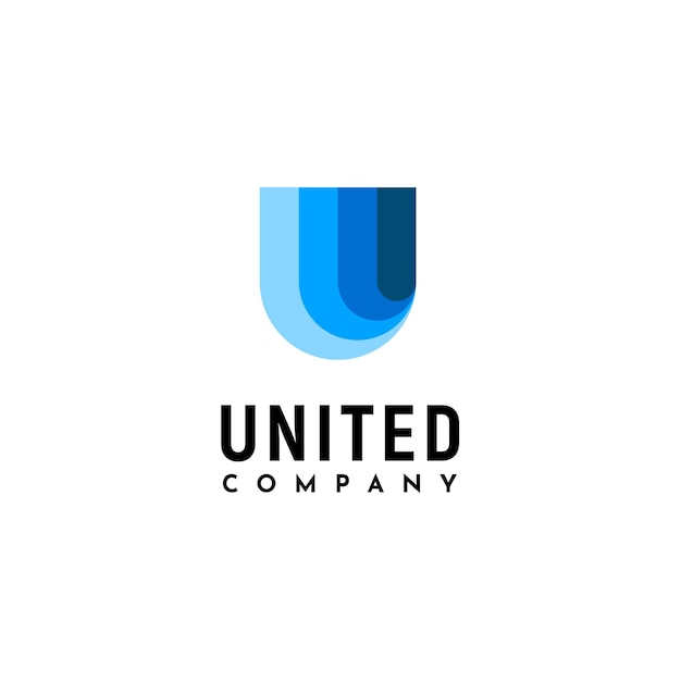 Lettre Initiale U Avec Logo En Couches De Couleur Bleue Pour L'entreprise Unity United