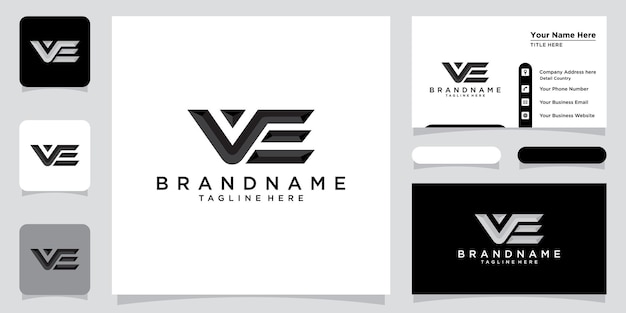 Lettre Initiale VE Logo Avec Conception De Carte De Visite Vecteur Premium