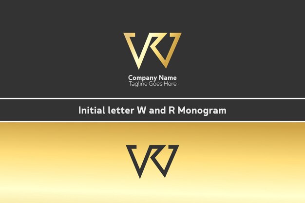 Vecteur lettre initiale w ou w et r ou r ou wr ou rw modèle de conception de logo monogramme en couleur or