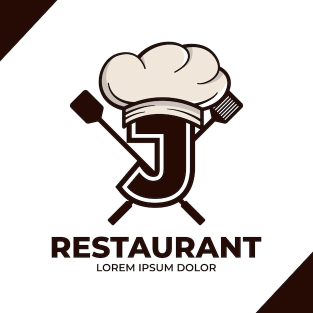 Lettre J Chef Hat Logo Design Illustration Restaurant Café Logo Icône Isolé Sur Fond Blanc