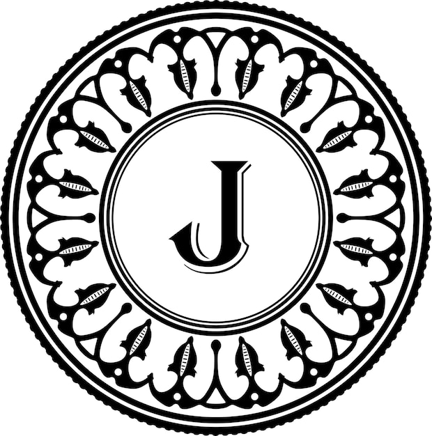Lettre J Conception De Logo Avec Cadre Floral Silhouette Faite à La Main