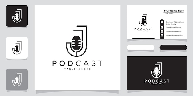 Lettre J avec illustration de modèle de logo de podcast