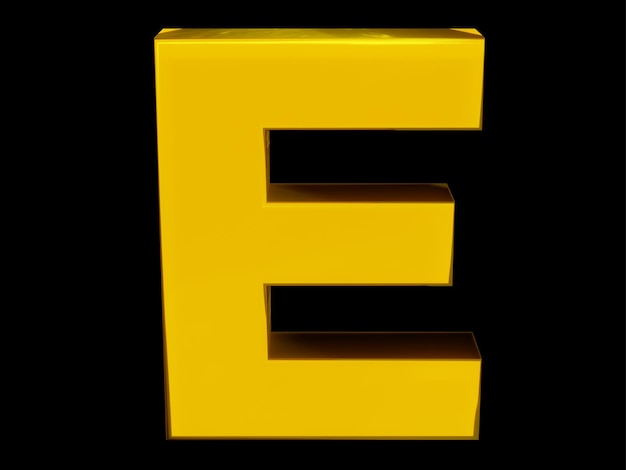 Vecteur une lettre jaune e isolée sur fond noir