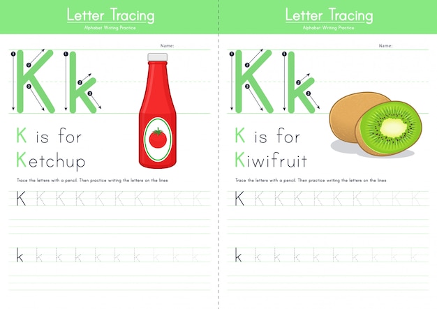 Vecteur lettre k traçant l'alphabet alimentaire