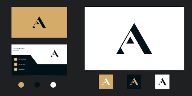 Une lettre, un logo avec un concept créatif et une carte de visite Premium Vector