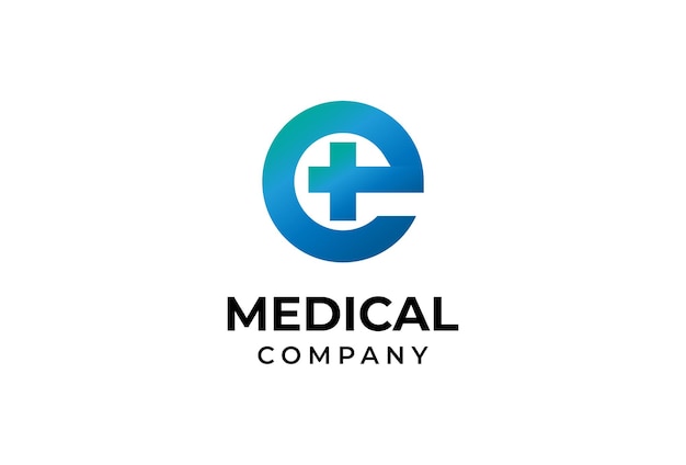 Lettre de logo médical E avec illustration vectorielle de logo design plat combinaison croix médicale