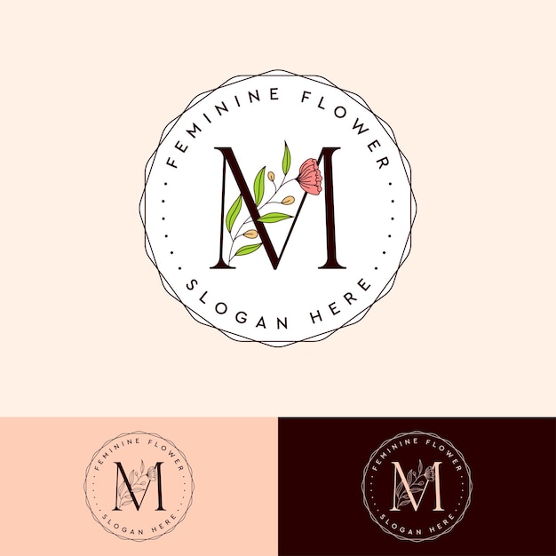 Lettre M Fleur Logo botanique féminin