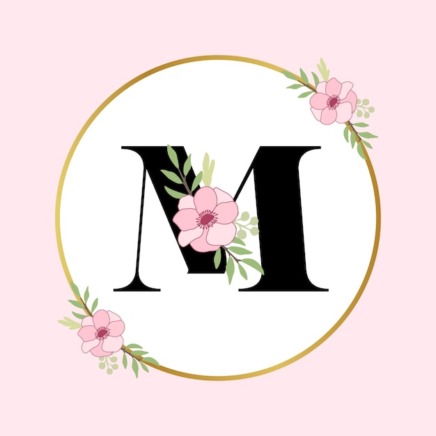 Vecteur lettre m logo floral dessiné à la main