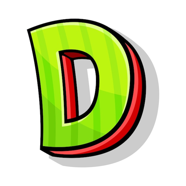 Vecteur lettre majuscule d colorée isométrique verte et rouge dans le style de dessin animé de l'alphabet fonte ludique et moderne pour toutes les œuvres de conception illustration vectorielle isolée sur fond blanc