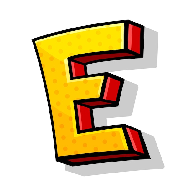 Lettre majuscule E colorée isométrique jaune et rouge dans un style comique de l'alphabet Fonte ludique et moderne pour toutes les œuvres de conception Illustration vectorielle isolée sur fond blanc