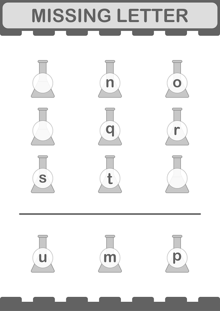 Lettre manquante avec la feuille de calcul de la fiole Erlenmeyer pour les enfants
