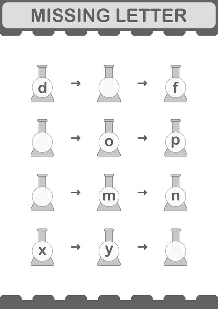 Lettre manquante avec la feuille de calcul de la fiole Erlenmeyer pour les enfants