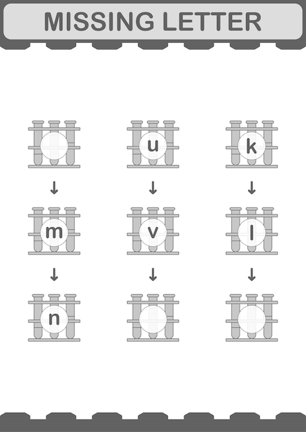 Lettre manquante avec feuille de calcul de tube à essai pour les enfants