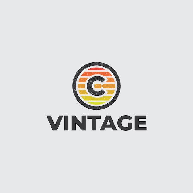 Vecteur lettre c modèle de conception de logo vintage extérieur logo extérieur avec grunge isolé sur fond blanc