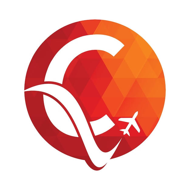 Vecteur lettre c modèle de conception de logo de voyage aérien lettre c et vecteur d'icône de conception de logo d'avion