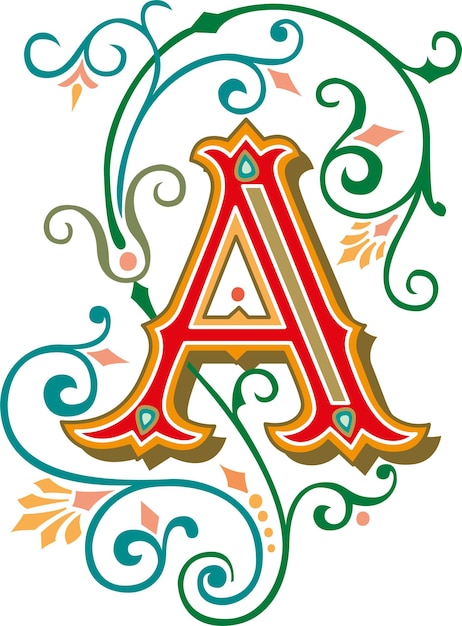 Vecteur lettre a monogramme floral. ornement vintage coloré style de défilement en spirale de l'alphabet initial.