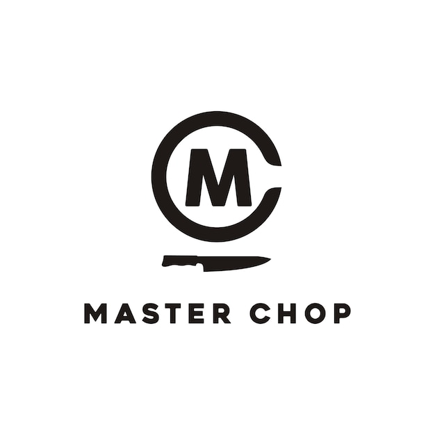 Vecteur lettre monogramme initiales mc cm avec couteau de chef pour la conception de logo de cuisine de restaurant ou de boucher