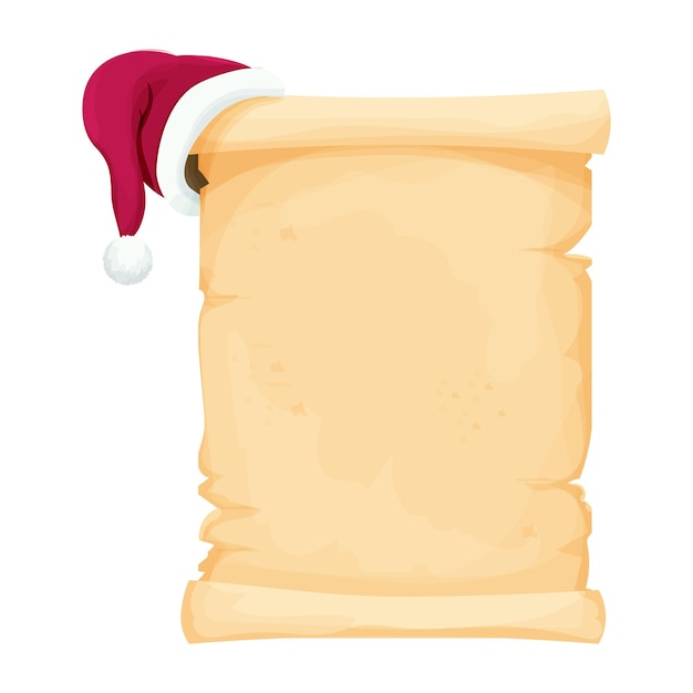 Lettre De Noël Vide De Défilement De Parchemin Avec Le Chapeau De Santa Dans Le Style De Dessin Animé