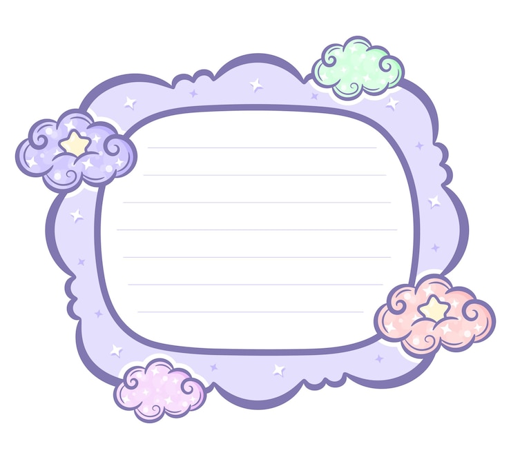 Vecteur lettre de note de cadre de nuages avec des couleurs pastel pour l'écriture