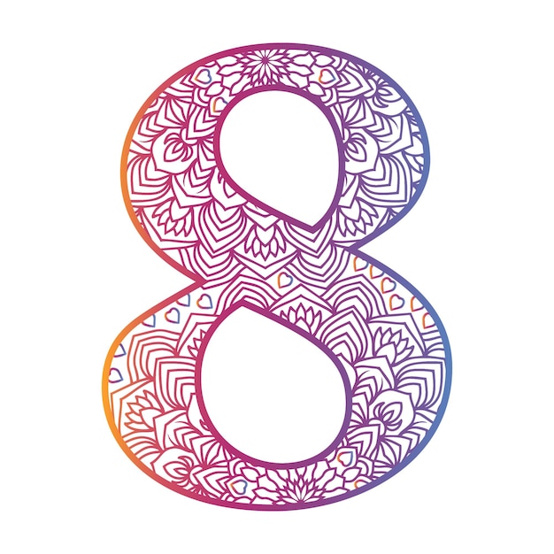 Lettre Numéro De Mandala Avec Numéro De Couleur Dégradé De Conception Ornementale Colorée