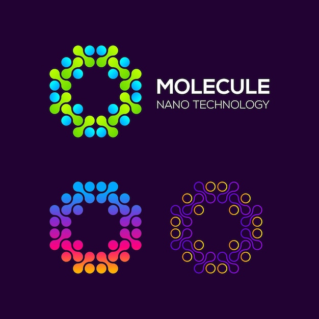Lettre O Logo avec points et courbe Concept Molécule et innovation pour Science Laboratory Company