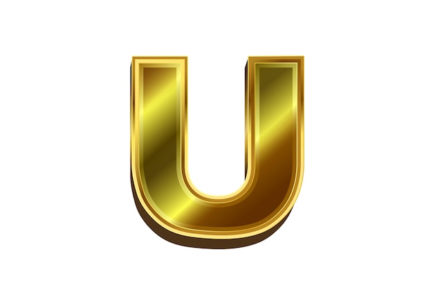 Lettre d'or 3d U Alphabet d'or de luxe sur fond blanc