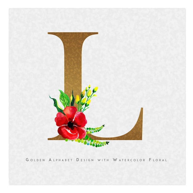 Lettre d'or L aquarelle Floral Background