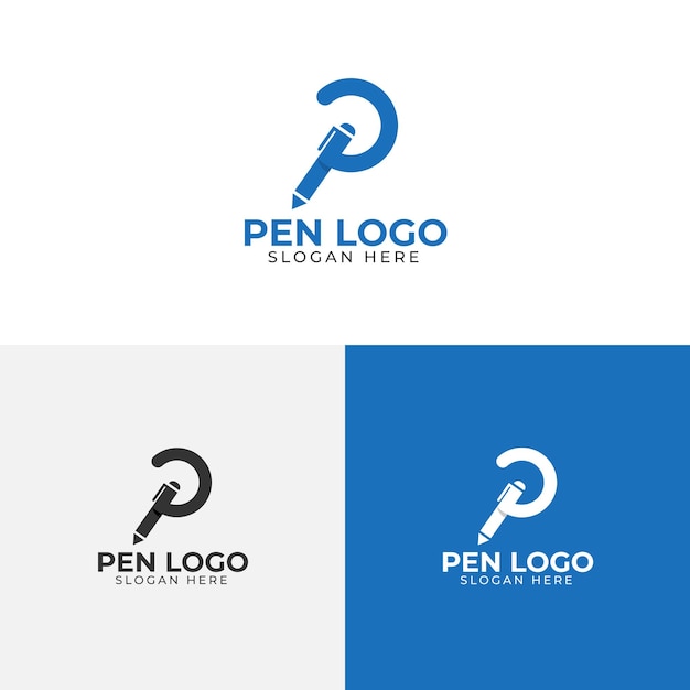 Vecteur lettre p initiale avec idée de conception de logo de stylo