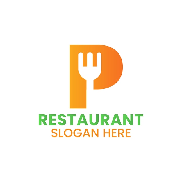 Lettre P Restaurant Logo Combiné Avec Un Modèle Vectoriel D'icône De Fourchette