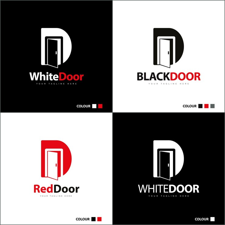 Vecteur lettre de porte ouverte d silhouette initiale modèle de conception de l'ensemble du logo