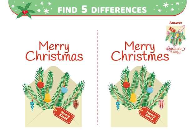 Lettre pour l'enveloppe du Père Noël Trouver 5 différences Jeu pour enfants Illustration vectorielle isolée eps 10