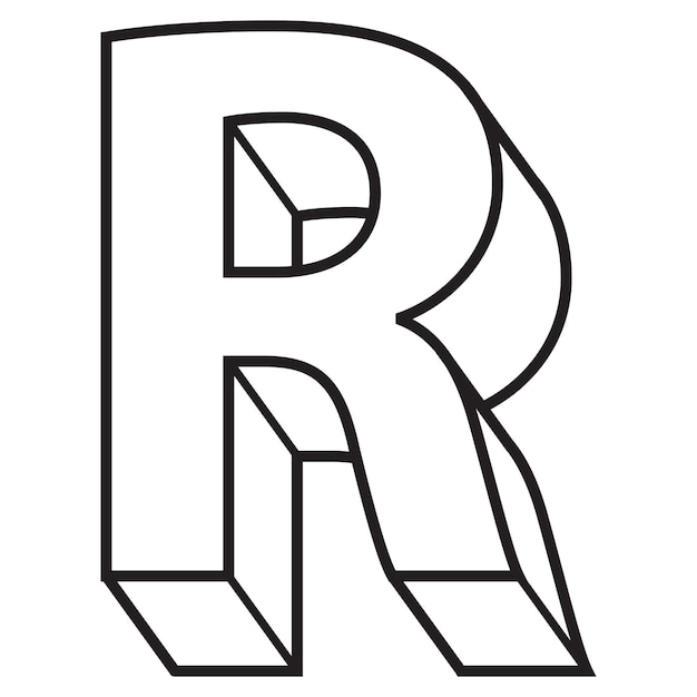 Lettre R avec vue en trois dimensions
