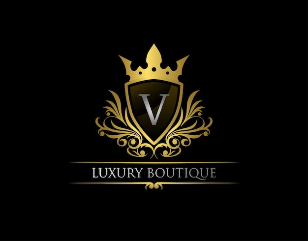 Vecteur lettre royale de luxe v logo doré