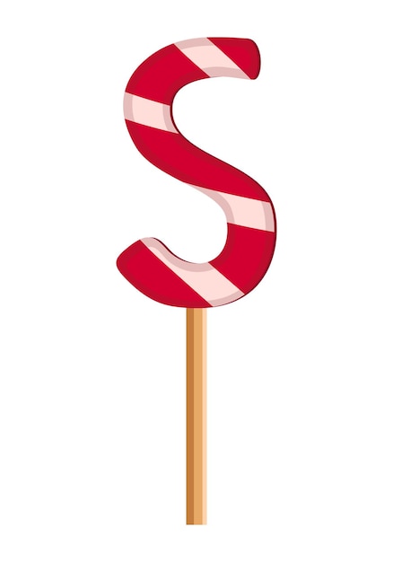 Lettre S de sucettes rayées rouges et blanches. Police ou décoration festive pour des vacances ou une fête. Illustration plate vectorielle