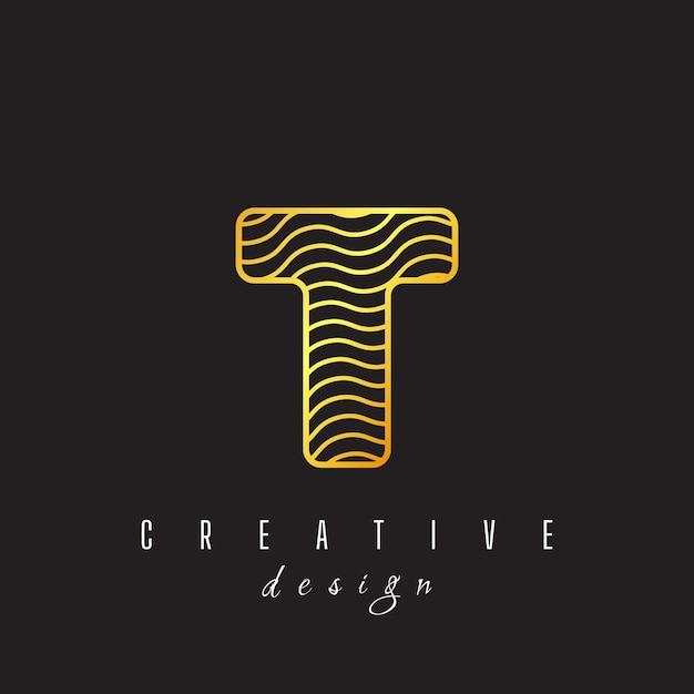 Vecteur lettre t couleur dorée icône de logo éléments de modèle de conception octogone