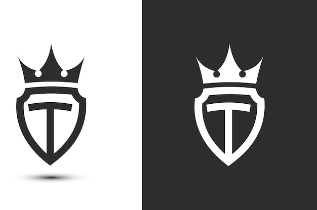 Lettre T Initiales Signature Logo élégant Logo Icône Vecteur Design Luxe Bouclier Couronne Signe