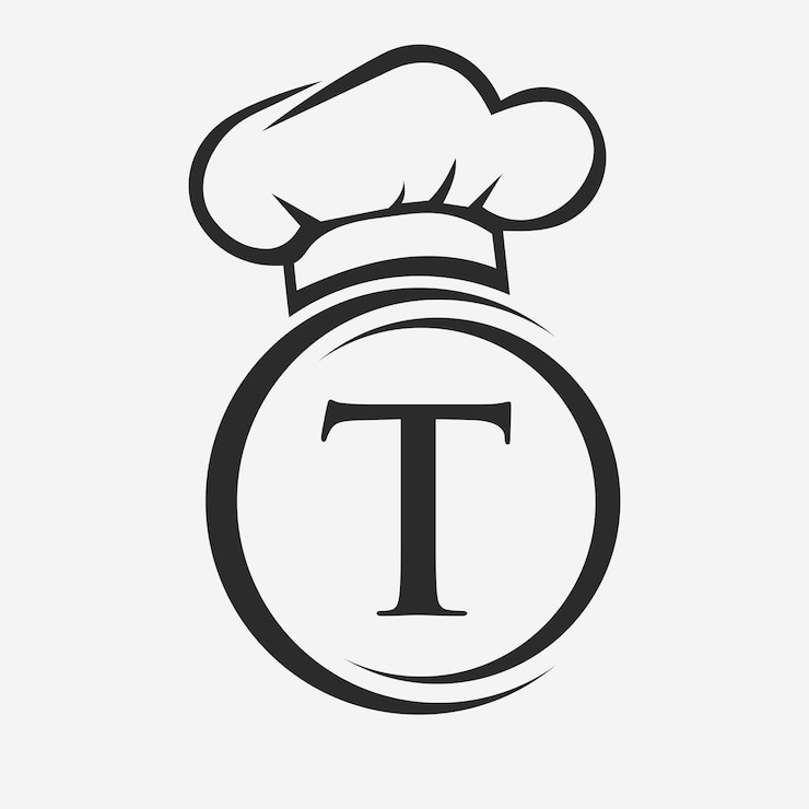 Vecteur lettre t logo du restaurant modèle logo du restaurant concept avec chapeau de chef symbole signe vectoriel