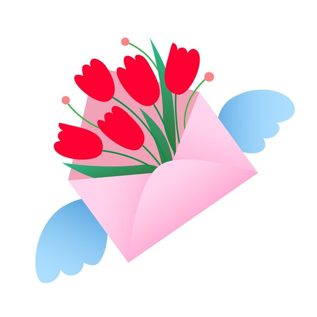 Vecteur lettre avec des tulipes icône ou symbole pour vos amants