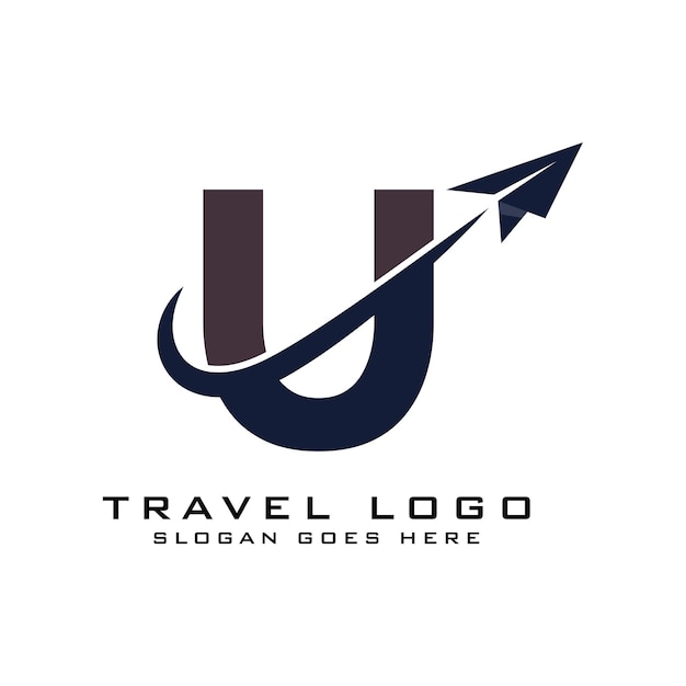 Lettre U Logo de voyage Alphabet U Icône d'avion pour l'agence de voyage