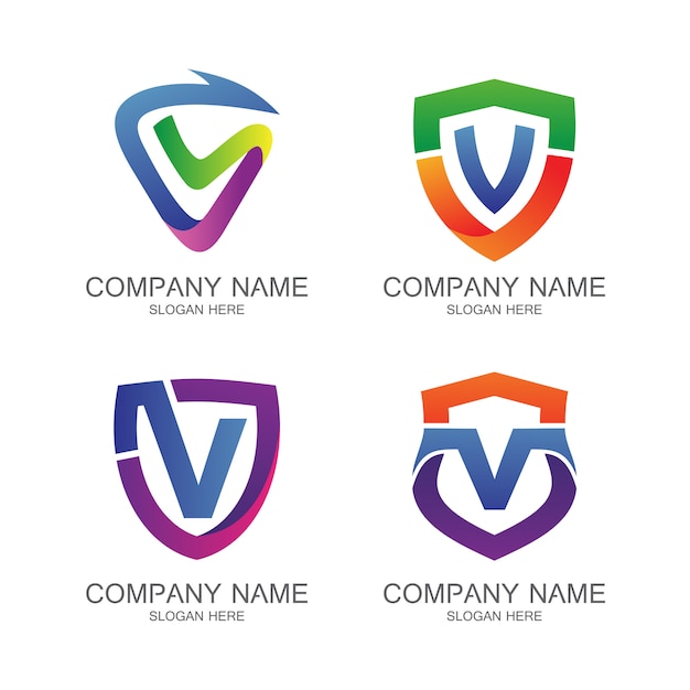 Lettre V Bouclier Logo Vector Set