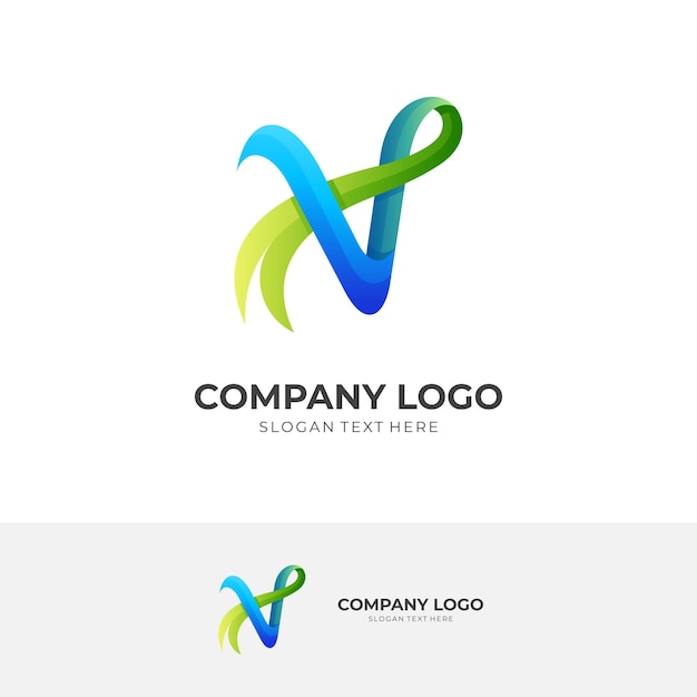 Vecteur lettre v nature logo design lettre v et logo combiné feuille avec style coloré 3d
