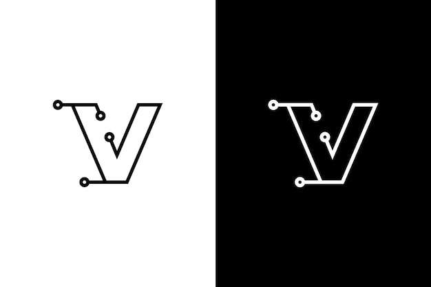 Vecteur lettre v tech lettre design technologie abstraite dot connexion croix vecteur logo icône cercle